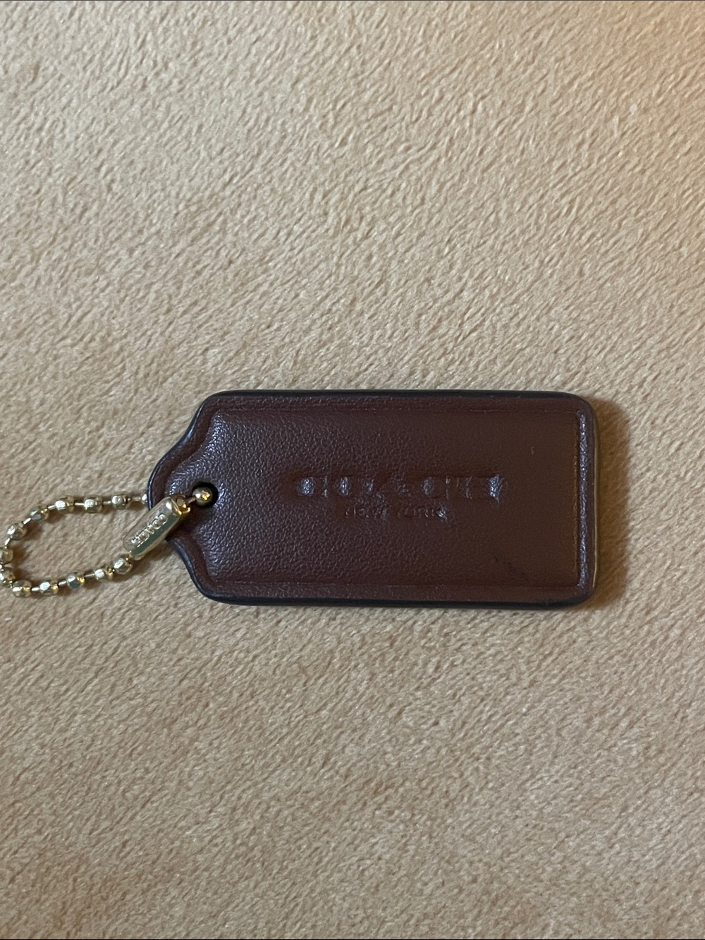 Coach Brown Leather Key & Card Holder with Gold-Tone Ball Chain